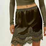 Women Lace Skirt Summer Elastic Waist Elegant Satin Long A-Line Skirts Mini Slim Fit Skirt Streetwear Midi Skirts Slim Skirt