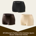 3Pcs Women's Cotton Boxers Panties Seamless Sports Underwear Female Solid Color Briefs Lingerie Intimate Underpant Finetoo S-XXL