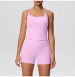 New 2Pcs Yoga Sets Naked Feel Women Workout Fitness Gym Clothes High Waist Yoga Shorts And Sports Bra Impact Shorts Workout Sets