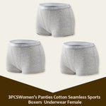 3Pcs Women's Cotton Boxers Panties Seamless Sports Underwear Female Solid Color Briefs Lingerie Intimate Underpant Finetoo S-XXL