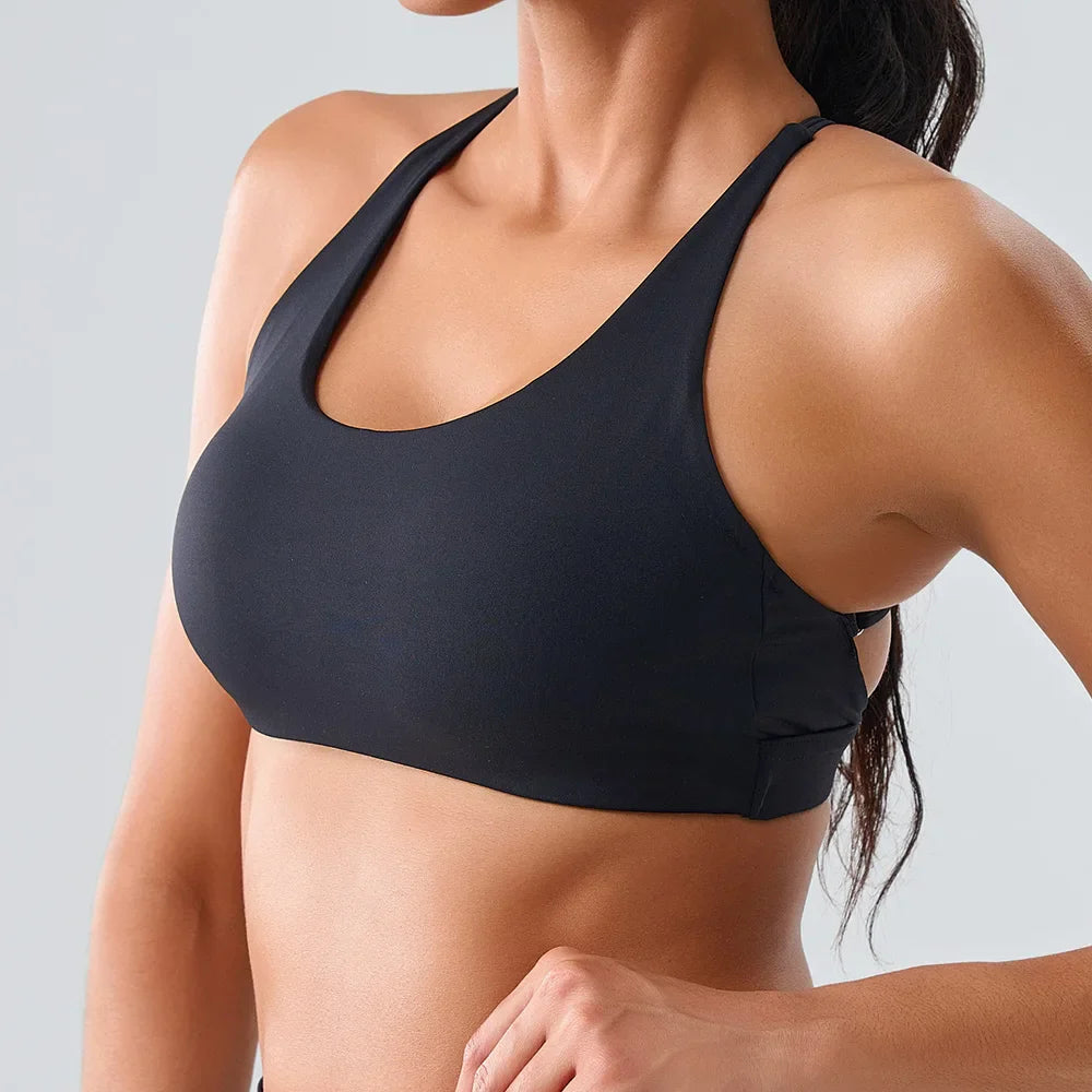 Beautiful Back Cross Back Women Bra Fitness Bra Tights Yoga Vest High Strength Shockproof Gym Sports Top Push Up With Chest Pad