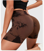Seamless Tie Dye Style High Waist Quick Dried Fitness Triple Pants Honey Peach Hip Lift Yoga Sports Tight Shorts