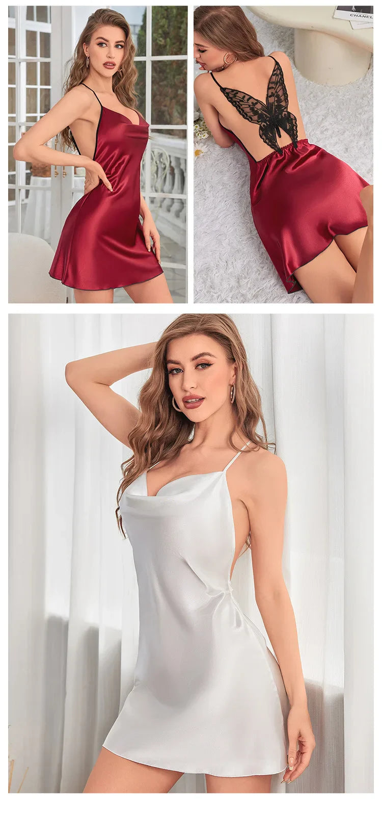 Sexy Short Backless Suspender Skirt Summer Ice Silk Thin Dress Women's Solid Color V-neck Home Nightgown Sleepwear Pjs Set