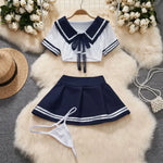 Cosplay Sexy Lingerie Set Women's 2 Piece Nightgown Student Uniform Set Short Top Crotchless Dresses Erotic Bra Nightdress