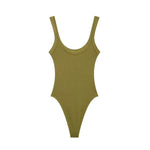 Women's Skinny Ribbed O-Neck Bodysuits with Straps Snap-Button Sexy Fashion Playsuits Comfortable Stretchy Female Clothing