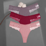 3Pcs/set Cotton Thongs Lace Bikini Underpants Women S-XL T-Back Underwear Ladies G-string Soft Thong Panties Female Lingerie New