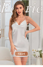 Sexy Short Backless Suspender Skirt Summer Ice Silk Thin Dress Women's Solid Color V-neck Home Nightgown Sleepwear Pjs Set
