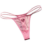 Lace Mesh Women Briefs Sexy Thong Transparent Rhinestones Heart Panties Underwear Girls G String Lingerie Fitness T Back