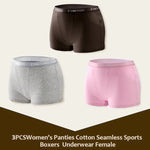 3Pcs Women's Cotton Boxers Panties Seamless Sports Underwear Female Solid Color Briefs Lingerie Intimate Underpant Finetoo S-XXL