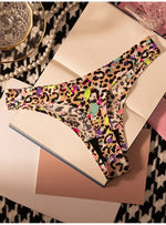 Ice Silk Leopard Women Panties Sexy G String Thong Seamless Underwear T Back Candy Color Girls Briefs Underpants Plus Size M-XXL