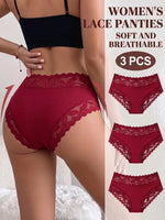 3PCS/Set Women's Sexy Lace Panties High Waist Hollow Out Briefs Breathable Underwear Female Elastic Soft Lingerie XS-XXL