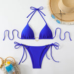 Sexy Metal Heart Ornament Bikini Set 2026 Women Blue Pink Halter Push Up Bra Thong Swimsuit Beach Bathing Suit Vacation Swimwear