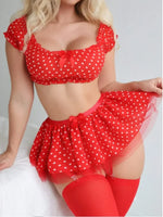 Women's EroticShort Skirt with Garter Straps Sexy Lingerie Women Sexy Polka Dot Off Shoulder Puffy Skirt PolkaExotic Set