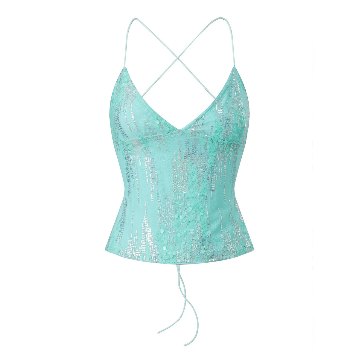Women's Summer Deep V Neck Sequin Tank Tops Summer Fashionable Backless Sleeveless Spaghetti Strap Slim Fit Camisole