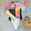 2026 Patchwork One Piece Swimsuit Long Sleeve Swimwear Women Bathing Suit Retro Sport Swimsuit One Piece Surfing Swim Wear test