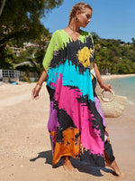 2025 Loose Boho Style Maxi Dress Print Face Swim Suit Cover-up Bohemian Dress Robe Plage Kaftan Maxi Dress Beach Wear Tunics