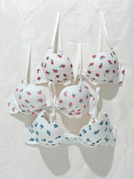3-Pack Everyday Sweet Women's Bras Simple Solid Color Floral Print Thin Cup Patchwork Ribbed Push-Up Bra with Underwire Bra