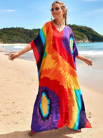 2025 Loose Boho Style Maxi Dress Print Face Swim Suit Cover-up Bohemian Dress Robe Plage Kaftan Maxi Dress Beach Wear Tunics