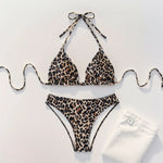 2025 New Women's Black Ground White Dot Printed Swimsuit Halter Neck Low Waist Bikini Set For Summer Female Swimwear Brazilian