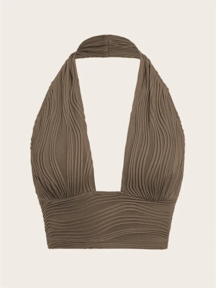 Sexy Solid Backless Crop Halter Top Women Summer 2024 Y2K Clothes Grunge High Street Style Club Sleeveless Cami Top Streetwear