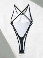 Solid Black One Piece Swimsuit Sexy Backless Cross Bandage Thong Bikini 2026 Beach Vacation Pool Bathing Suit Swimwear Monokini