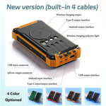 Long-lasting Solar Power Bank, Portable Solar External Battery Pack Built-in Cables, Portable Wireless Charger with Solar Panel