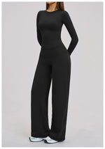 Yoga Set 2 Pieces Women Fitness Sportswear Gym Loose wide-leg pants Long-sleeved T-shirt Sports Crop Tops Tracksuit Workout Wear
