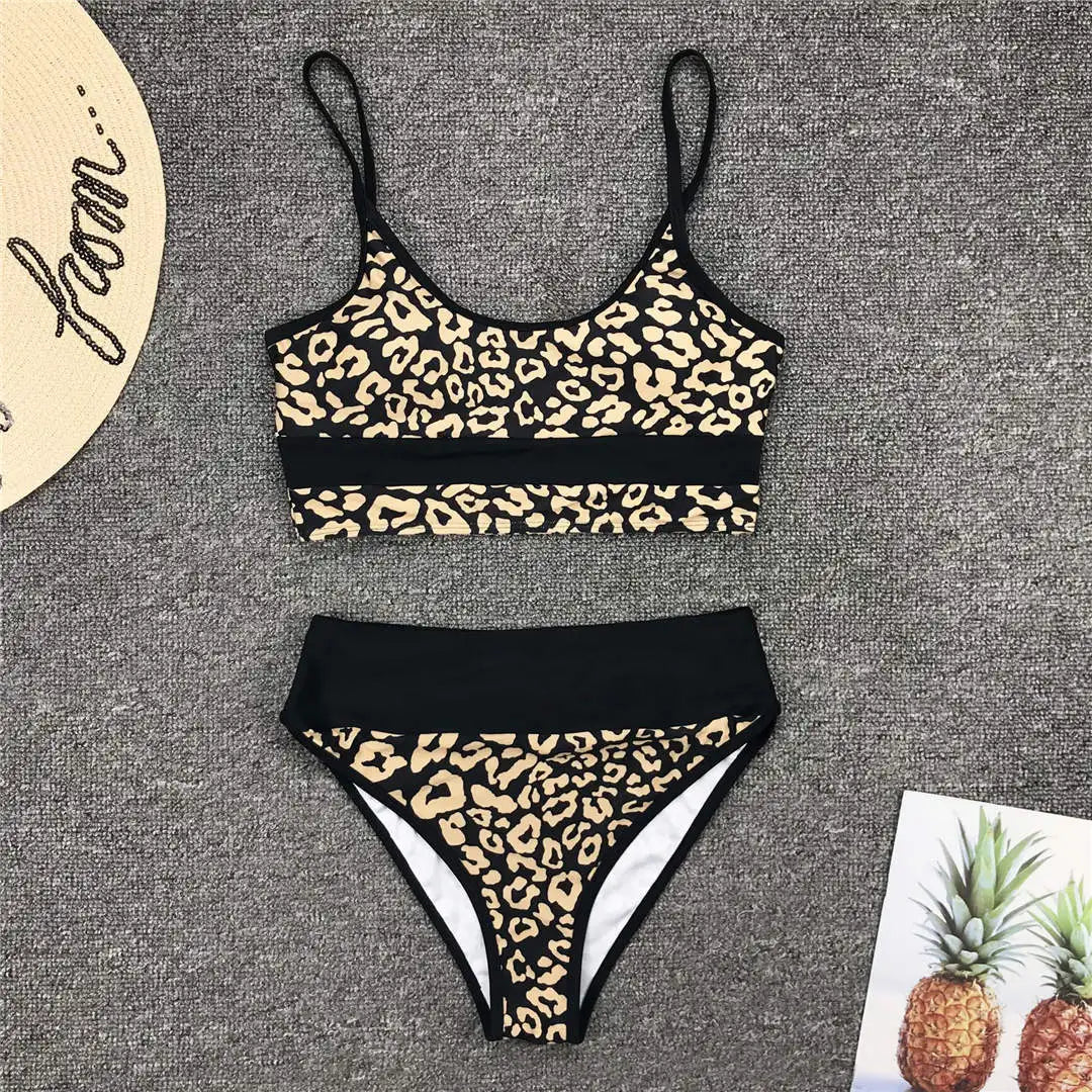 Sexy Golden Printed Bikini High Waist Swimsuit Women Swimwear Two-pieces Bikini set Bather Splicing Bathing Suit Swim Wear V1717