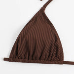 Sexy Solid Brown Bikinis Set Women Ribbed Halter Push Up Mesh Skirt Swimsuit 2024 Mujer Brazilian Bathing Suit Cover Up Swimwear