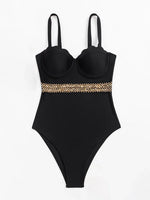 Sexy Black Knitted Patchwork One Piece Swimsuit 2026 Ruffles Push Up Underwire Slim Tummy Control Swimwear Beach Bathing Suits