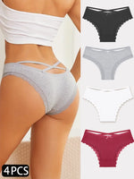4PCS Cotton Seamless Panties Hollow Sexy Design Unique Low Waist Women Panties Breathable Girls Underwear Soft Lingerie S-XL