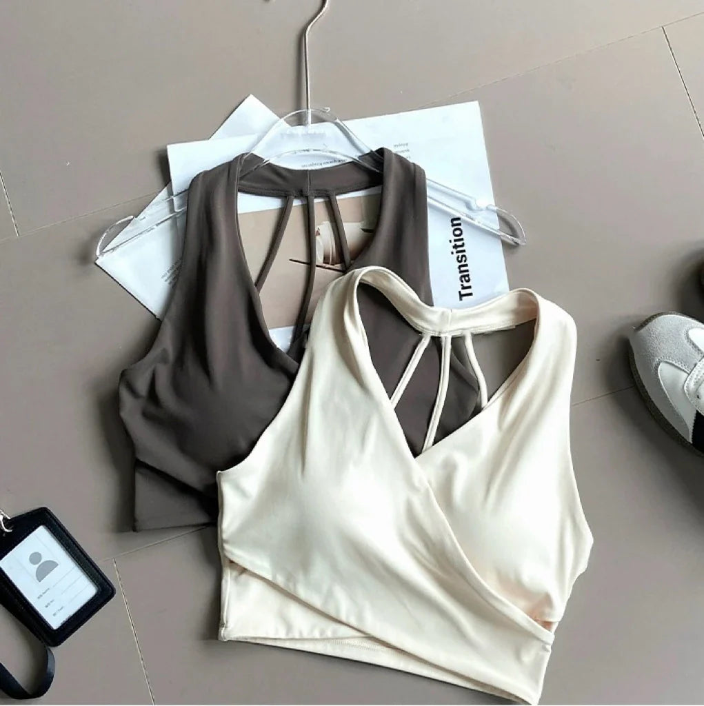 Women's Cross Back Sports Bra Shock Resistant Gathered Sexy Gym Running Bra Summer Yoga Vest Outdoor Comfortable Fitness Wear