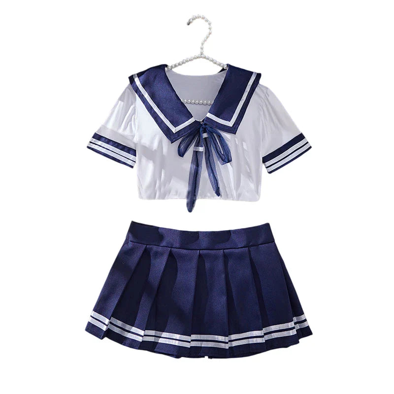 A Set Women Pajama Sexy Lingerie Pyjamas , Crop Top And Shorts ,JK Mini Skirt Tight Blouse Set ,Women Sleepwear Sets