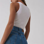 Ribbed Knitted Tops Neck Summer Basic Shirts White Black Casual Sport Vest Off Shoulder Green Women's Tank Top