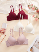 1 3 5Pcs Pure and Simple Everyday Solid Bra Push up Sexy Bras Ribbed Fabric with Unlined Sweet Women's Underwear