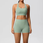 2PCS Yoga Set Gym Clothes Sportswear Women Tracksuit Fitness Tracksuit Workout Suit Sports Bra Gym High Waist Push Up Shorts