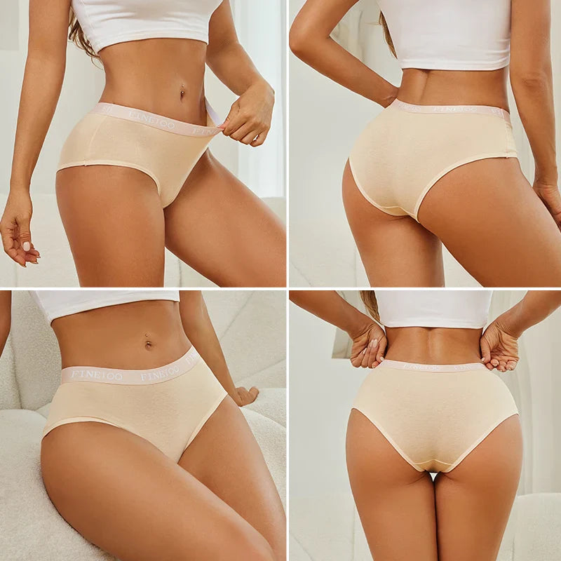 FINETOO 4Pcs Women'sCotton Panties Sexy Breathable Low WaistBriefs Letter Straps Underwear Soft Stretch Comfortable Lingerie
