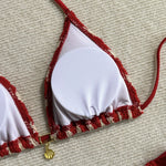 Vintage Red Striped Bikini Set 2026 Women Drawstring Long Panties 3 Piece Swimsuit Beach Holiday Bathing Suit Thong Swimwear