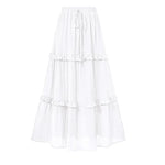 Elegant Women Long Tiered Skirt Summer Autumn Casual Ruffled Shirred Frill Trim Elastic Waist Drawstring A-Line Skirt Streetwear