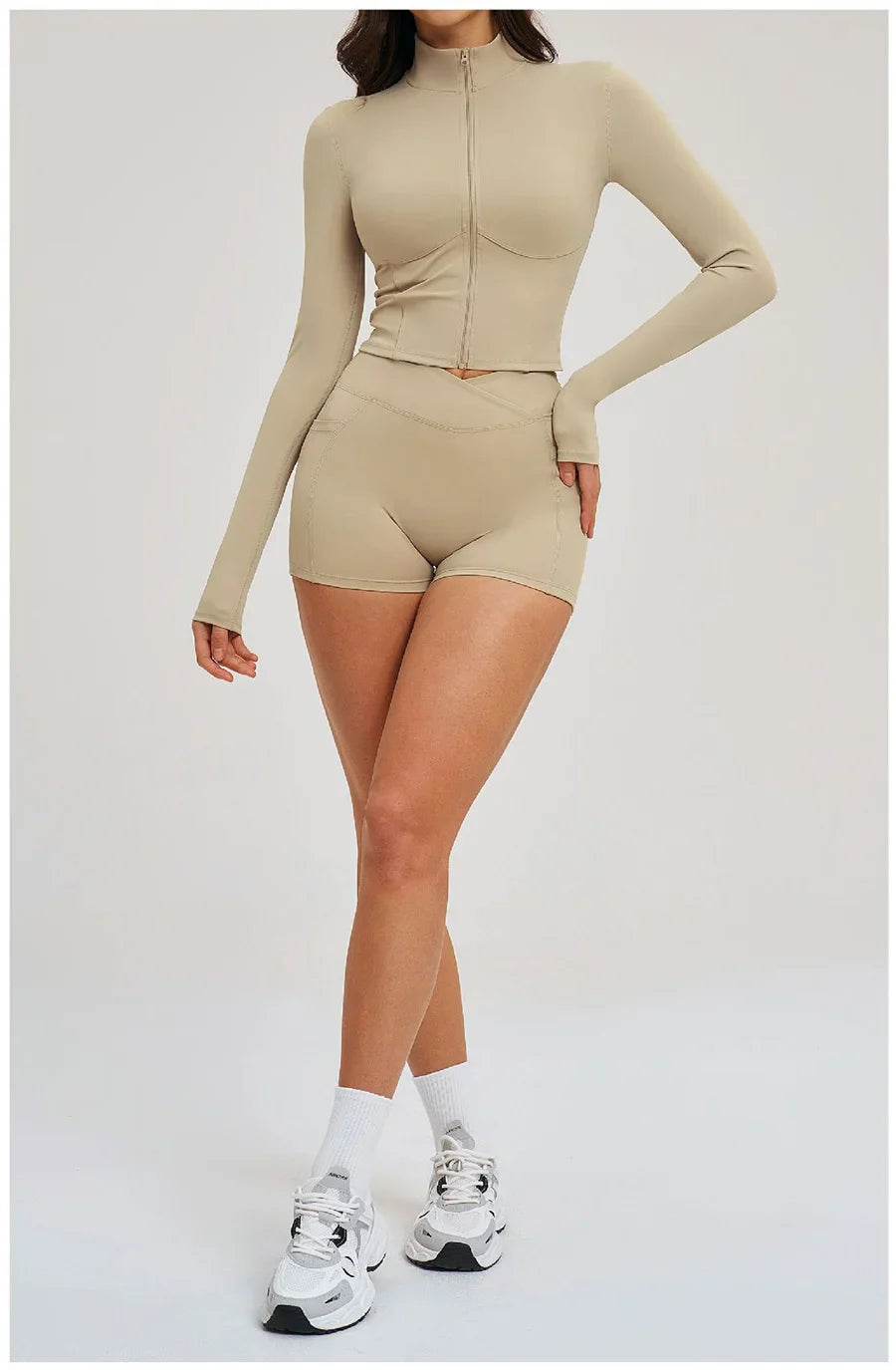 Yoga Suit Women Tracksuit Long-sleeved Jacket Shorts Suit Outfit Gym 2PCS Set Fitness Running Workout Clothes Push Up Sportswear