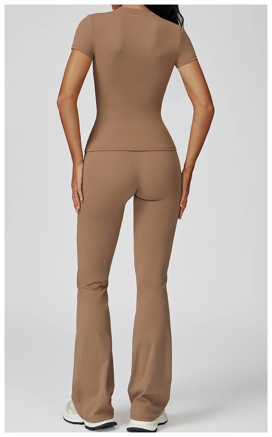 New Yoga Set Two Piece Women Short Sleeve Top with High Waist Leggings Seamless Workout Clothes Patchwork Sport Fitness Gym Sets