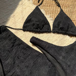 2025 New 3 Piece Bikini Set Women Sexy White Black Push Up Mesh Skirt Swimsuit Summer beach Bathing Suit Cover Up Thong Swimwear