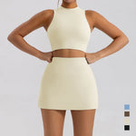 Sports Short Skirt Yoga Set 2PCS Women Tracksuit Gym Tennis Skirt Set Workout Sportswear Golf Dance Athletic Sport Suit