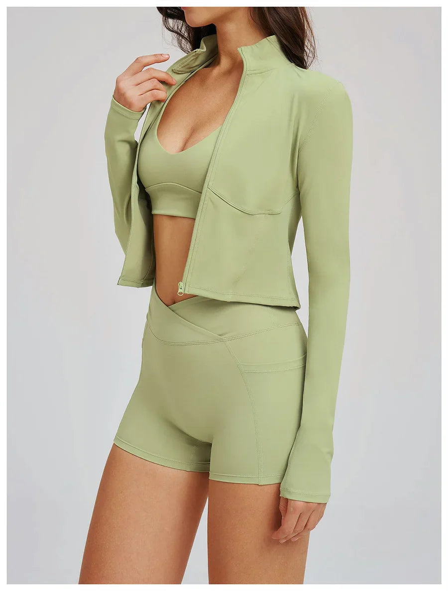 New 3 Pieces Yoga Set Women Workout Sportswear Gym Clothing Fitness Long Sleeve Crop Top Shorts Leggings Female Sport Bra Suits