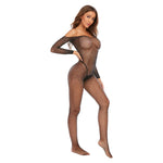 Sexy Hollow Fishnet Women Lingerie Erotic Crotchless Full Sleeve Bodystockings Hot Bling Rhinestone Perspective Teddy Bodysuits