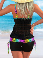 Hot Pink Patchwork Two Piece Swimsuit Women Drawstring Side Tank Top High Waist Short Tankini Beach Bathing Suit Swimwear 2026