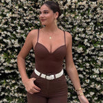 HXAO Woman Tops Corset Crop Top Women Sleeveless Black Brown Top With Straps Camisole Bodycon Backless Sexy Tops Bustier