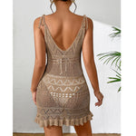 Halter Dress Clothes Women Summer Solid Color Sleeveless Knitted Cover Up BacklessStylish Beach Dresses