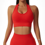 Sexy Halter Yoga Bra Gym Workout Push Up Running Sports Underwear Gathering Sports Vest Beautiful Back Fitness Top