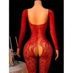 Hot Sexy Lingerie Erotic Crotchless Women Mesh Hollow Bodystockings Full Sleeve LeopardSling Hanging Neck Underwear Body Suits